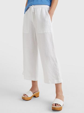 Női Tommy Hilfiger Linen Széles Cipő-Leg Nadrág Fehér | HU 246QMA